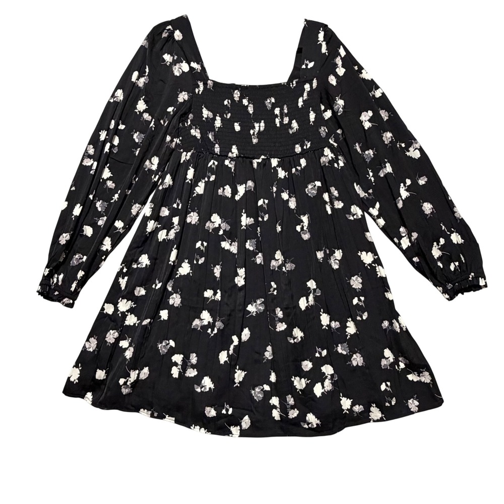 Motherhood Maternity Dress Women Medium Black Floral Smocked Square Neck Mini